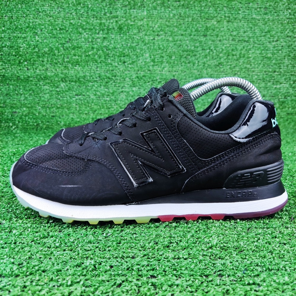 New Balance Sneakers Men 8.5 Black 574 Low Top Perforated Gradient Sole Shoes - Picture 3 of 7